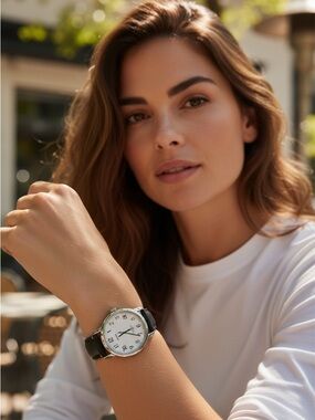 Timex Classic Silver Dial Watch with Black Leather Strap